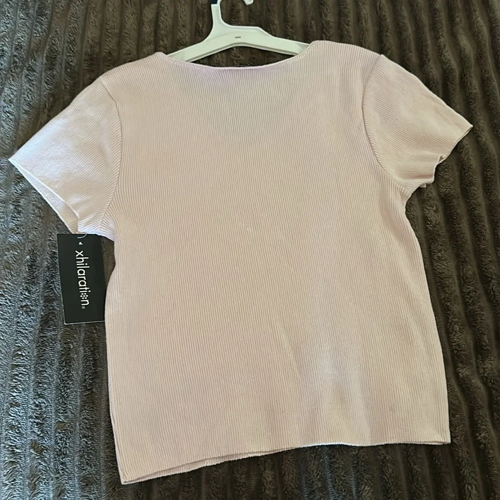 Xhilaration Light Pink Ribbed Cotton Fabric V Neck Top Size XL New - Picture 2 of 5